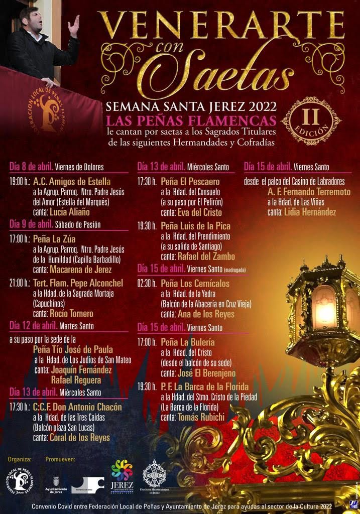 Cartel con la programación prevista de saetas en la calle en Semana Santa.