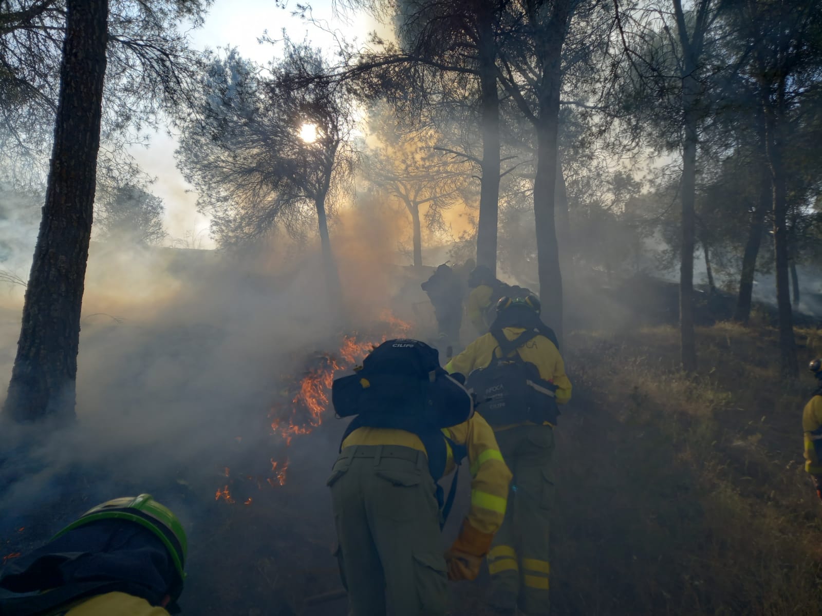 Bomberos del Infoca, en un incendio en la comunidad. Bomberos del Infoca, en un incendio en la comunidad.
