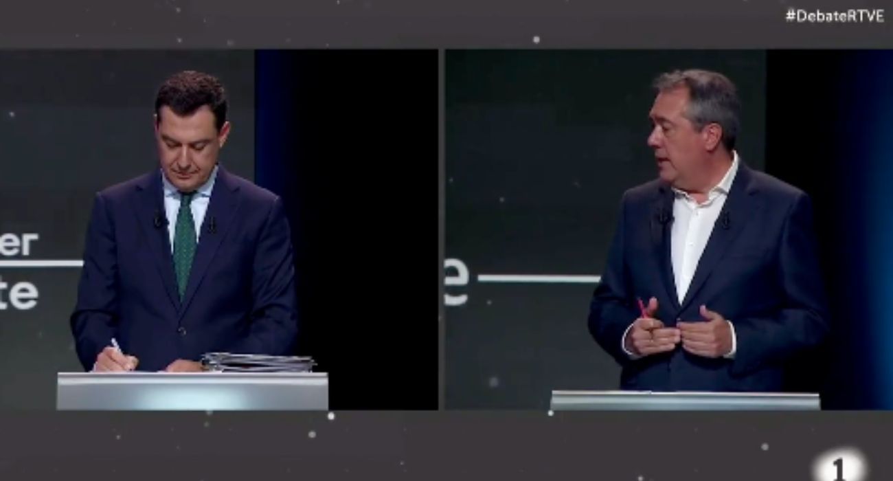 Moreno Bonilla y Juan Espadas, en el primer debate electoral. Moreno Bonilla y Juan Espadas, en el primer debate electoral.