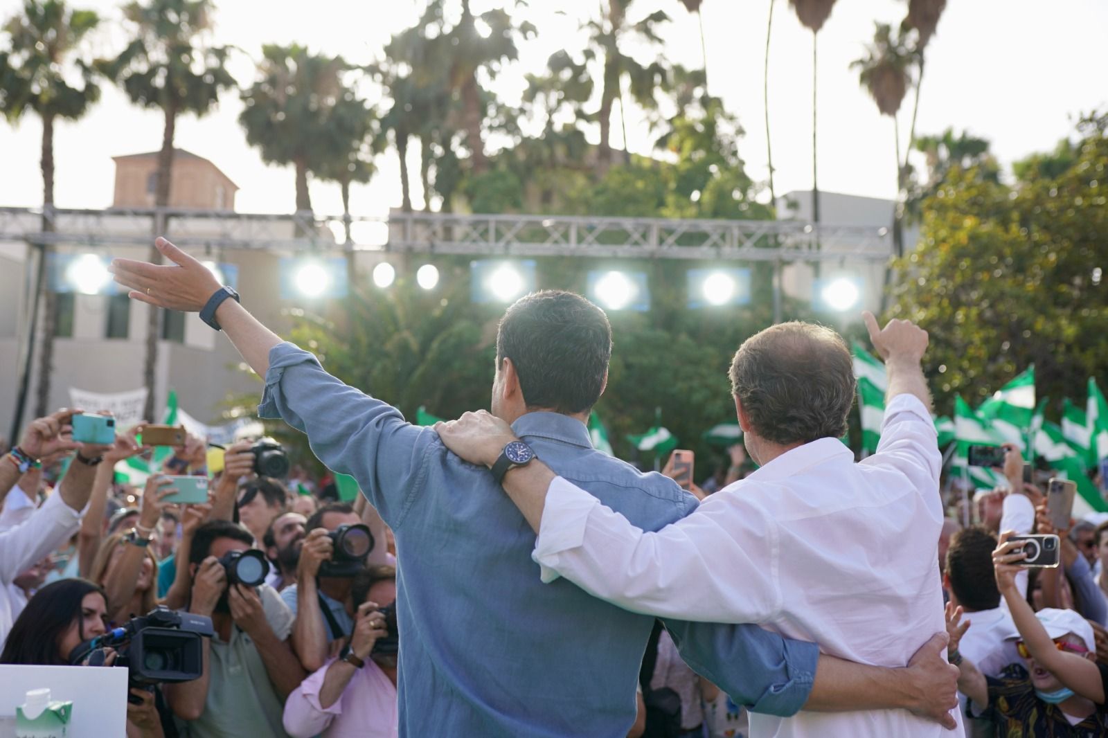 Moreno y Feijóo, este pasado sábado en Málaga, donde compartieron un nuevo acto político de campaña del 19J en Andalucía.