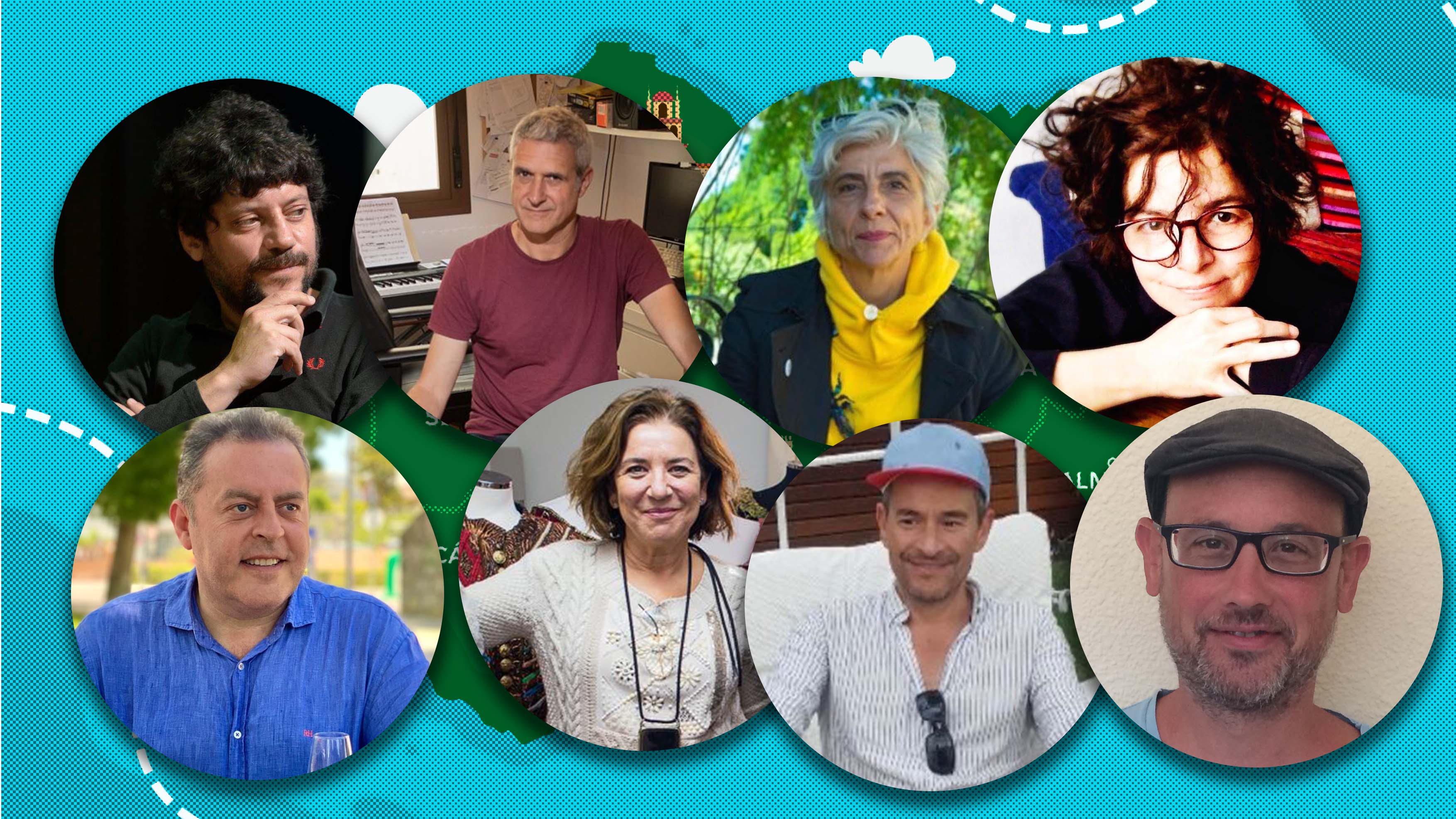 Voces de la cultura en Andalucía. Arriba, de izda. a dcha., Amodeo, Rojas-Marcos, González y Moncada. Abajo, de izda. a dcha., Romero, Benavente, Maia y Morales.