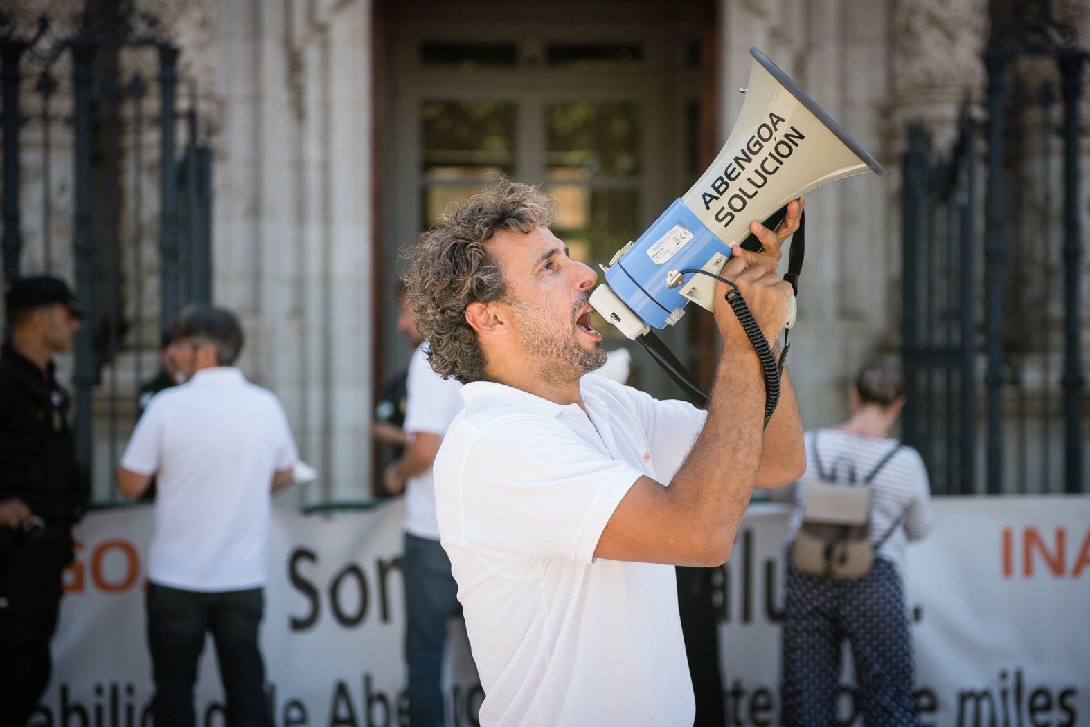 Pepelu en la manifestación de Abengoa.