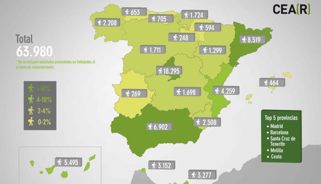 Solicitantes de asilo por comunidades autónomas. CEAR