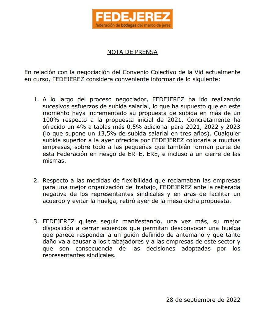 Nota de Fedejerez
