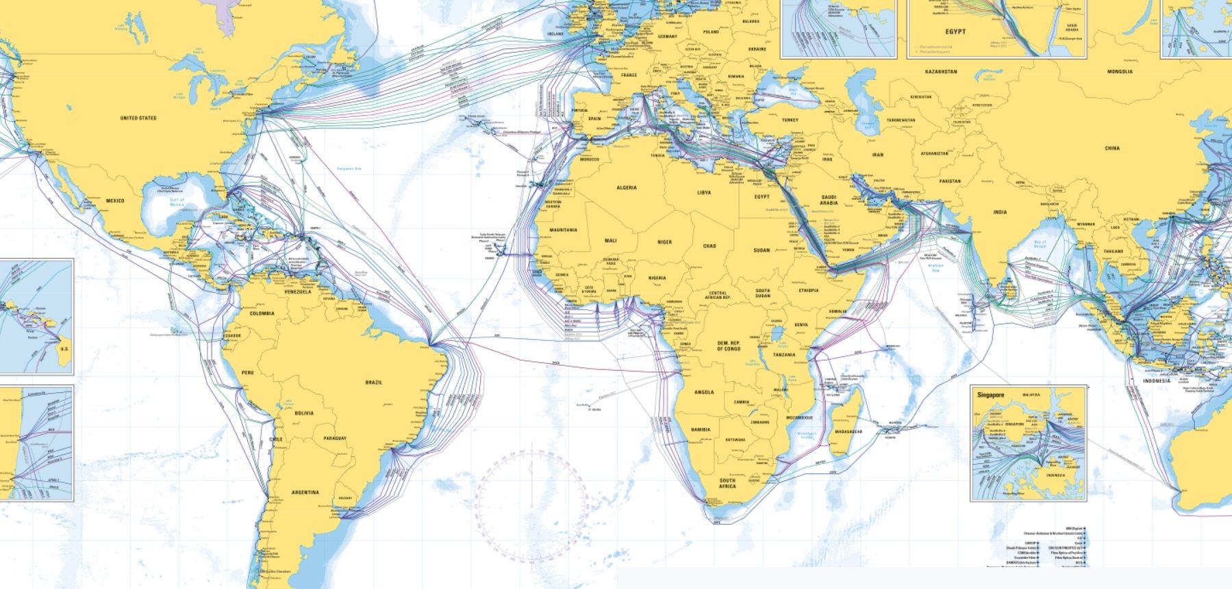 Redes de cables sumergidos entre continentes. SUBMARINE CABLE MAP Redes de cables sumergidos entre continentes. SUBMARINE CABLE MAP