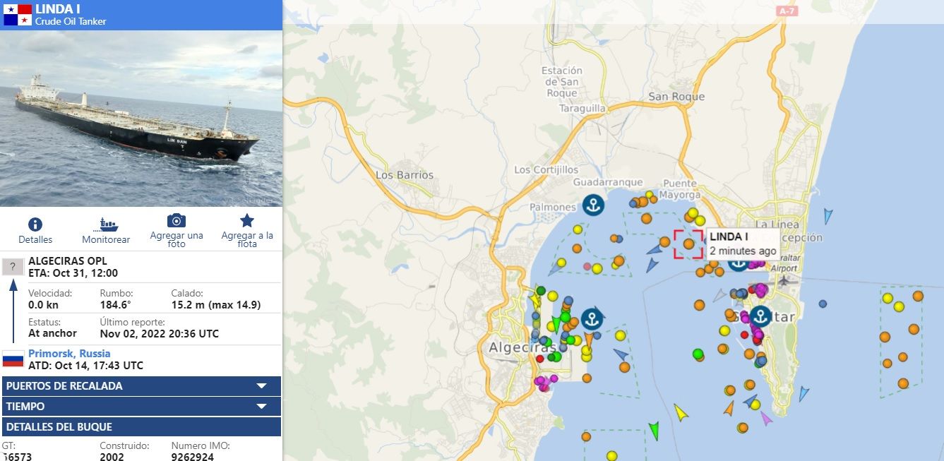 El petrolero Linda I según la aplicación Vesselfinder