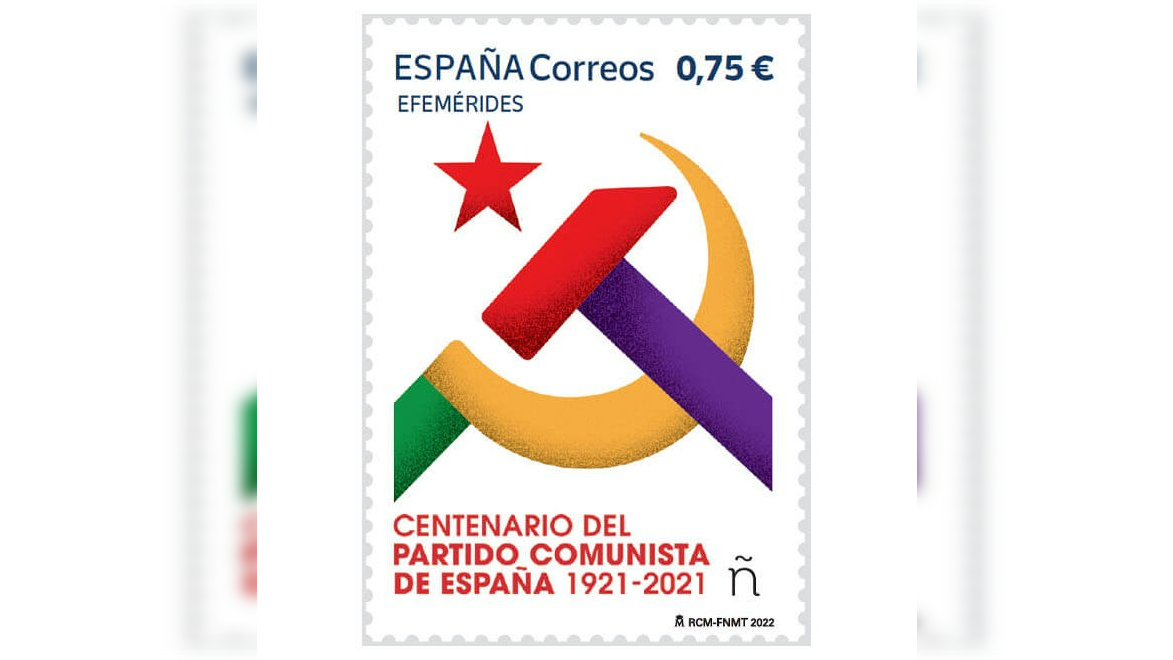 Imagen del sello dedicado a los 100 años del PCE. Imagen del sello dedicado a los 100 años del PCE.
