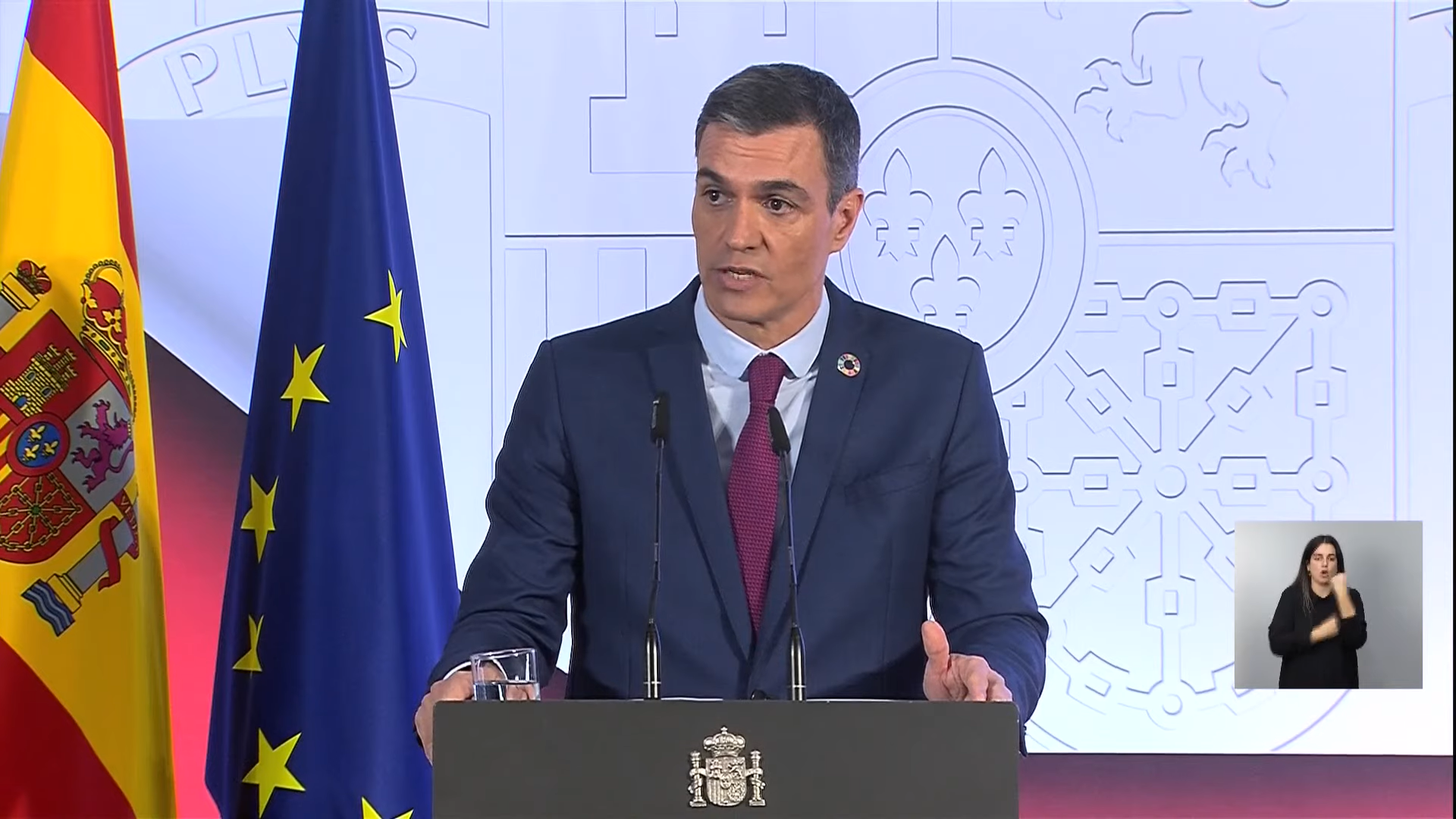 Pedro Sánchez durante la comparecencia.