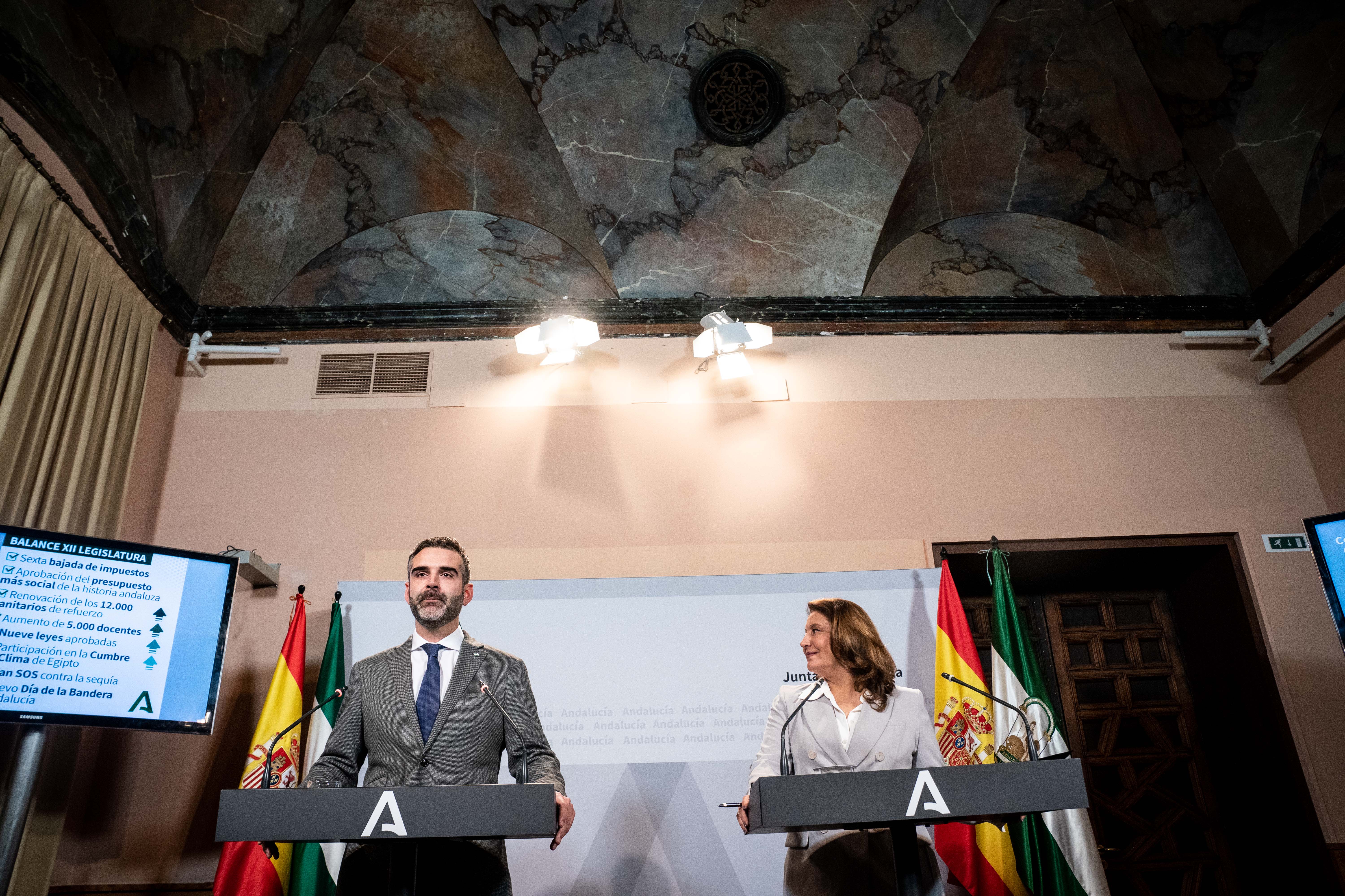 El portavoz de la Junta de Andalucía durante la rueda de prensa.