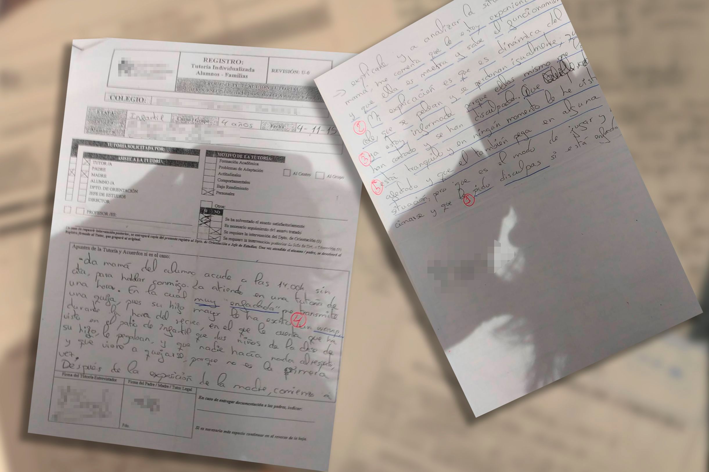 Parte de incidencia redactado por la tutora.