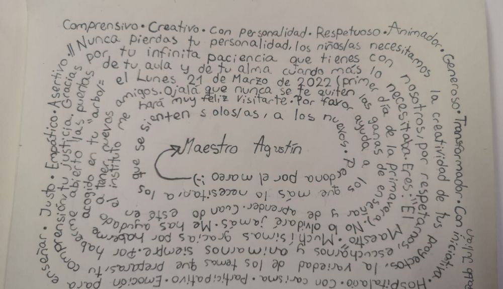 La carta de agradecimiento de Pablo al maestro Agustín, quien le ha ayudado mucho en su lucha.