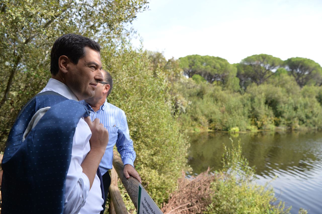 Juanma Moreno en un Consejo de Gobierno celebrado en Doñana.