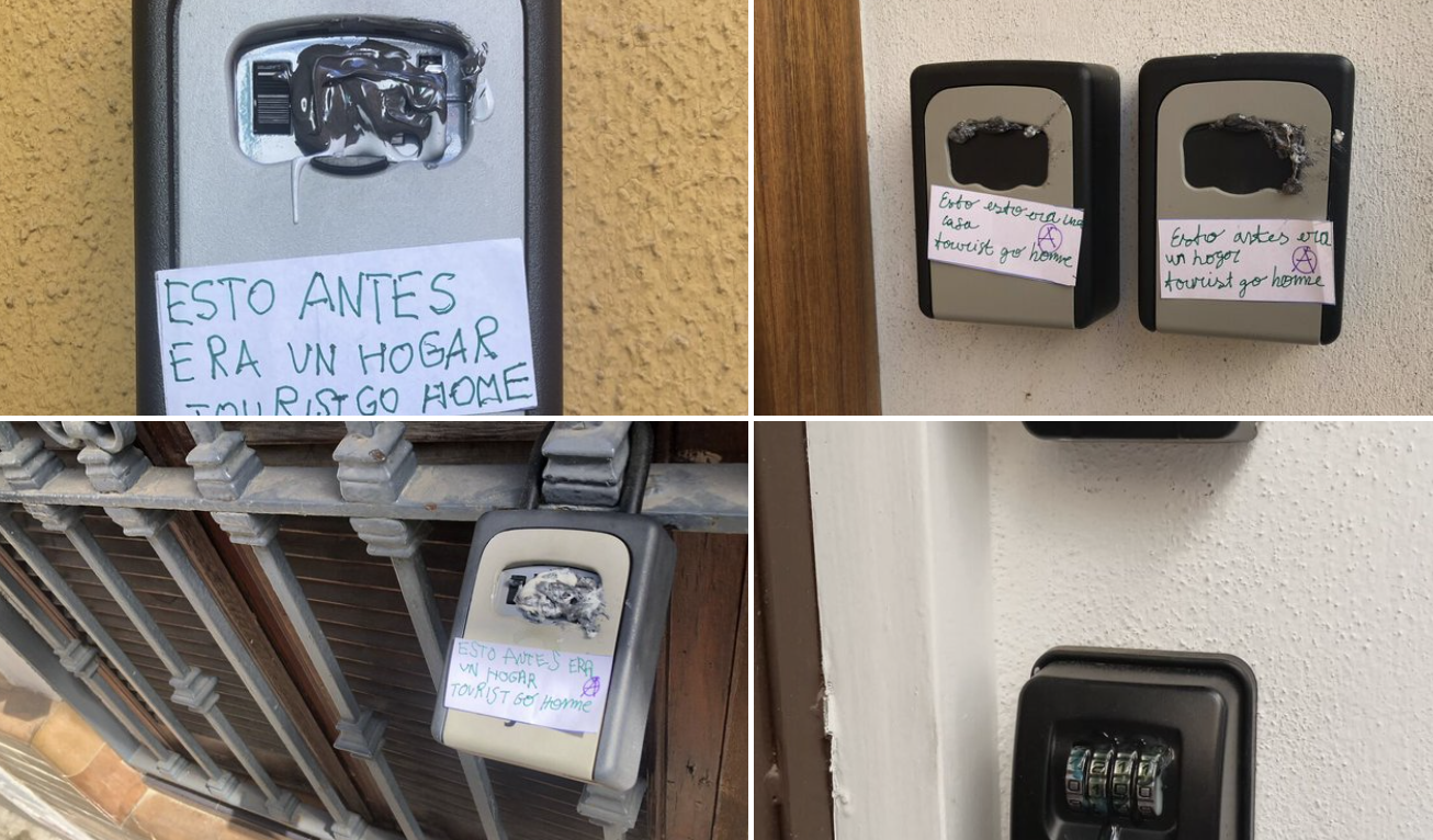 Síntomas de hartazgo ante la 'turistificación' en Andalucía. Sabotajes en Sevilla en diferentes cajas con llaves de apartamentos turísticos, en una imagen difundida en las redes por @Toni_Marco (TONI MARCO).