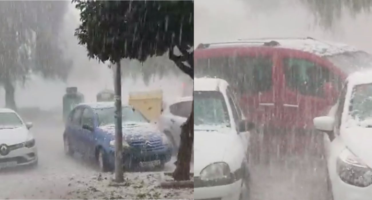 Dos imágenes de la brutal granizada caída en Los Palacios. Dos imágenes de la brutal granizada caída en Los Palacios.