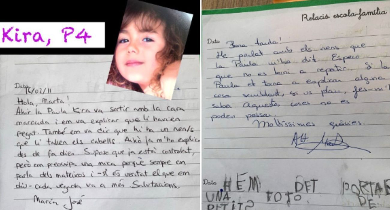 Agenda escolar de Kira, con cuatro años, edad en la que empezó a sufrir bullying.