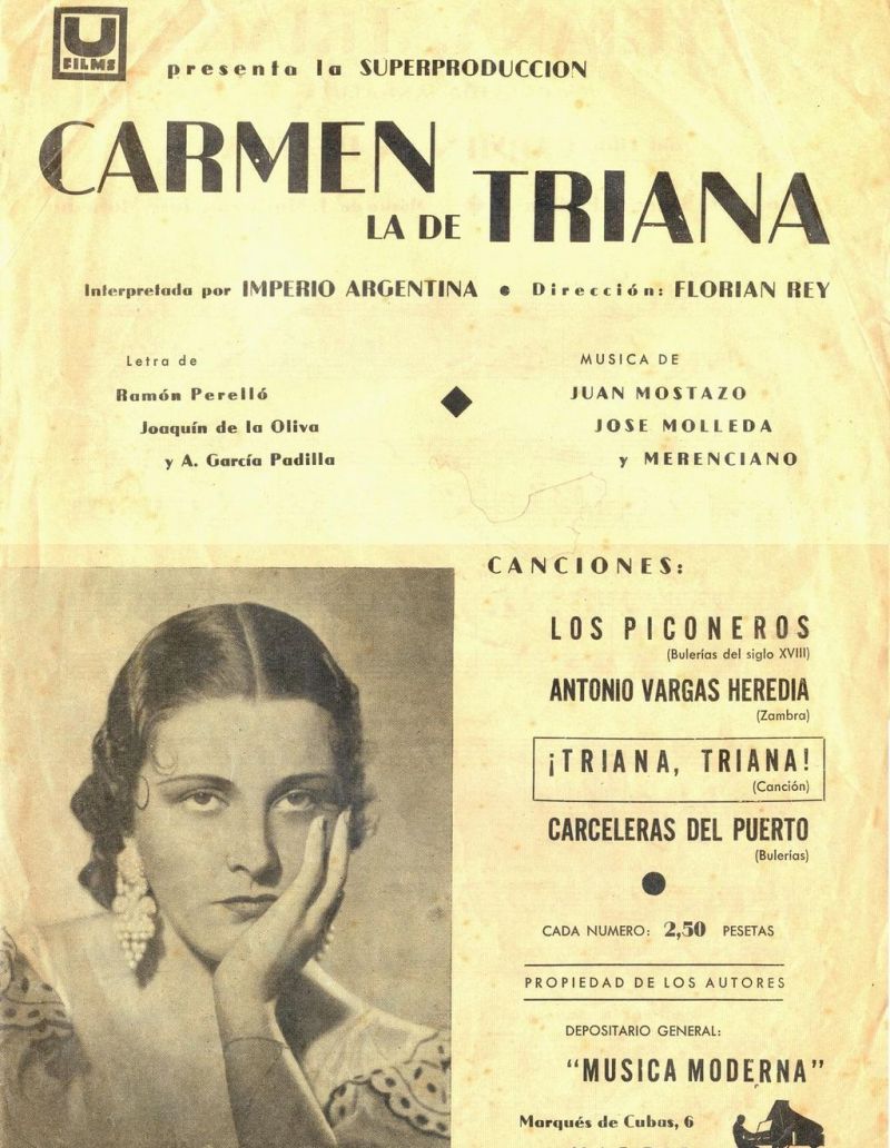 Cartel con el que se promocionaba la película 'Carmen, la de Triana' de Imperio Argentina
