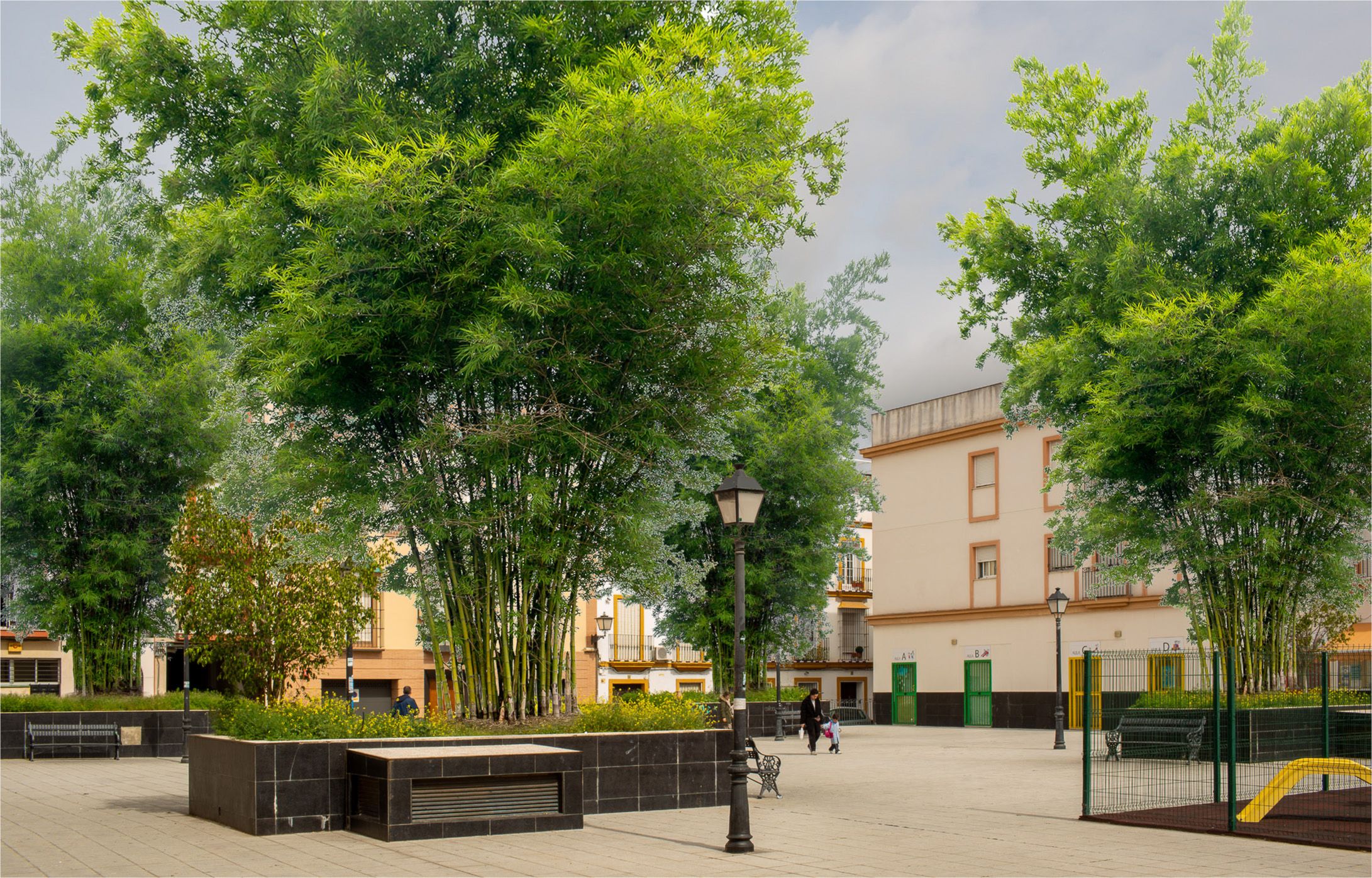 Recreación virtual de una zona ajardinada usando el bambú.