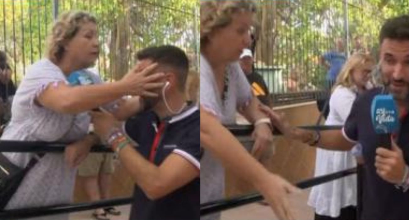 Una defensora de Rubiales intenta besar y tocar los genitales de un reportero de 'Telecinco'. Una defensora de Rubiales intenta besar y tocar los genitales de un reportero de 'Telecinco'.