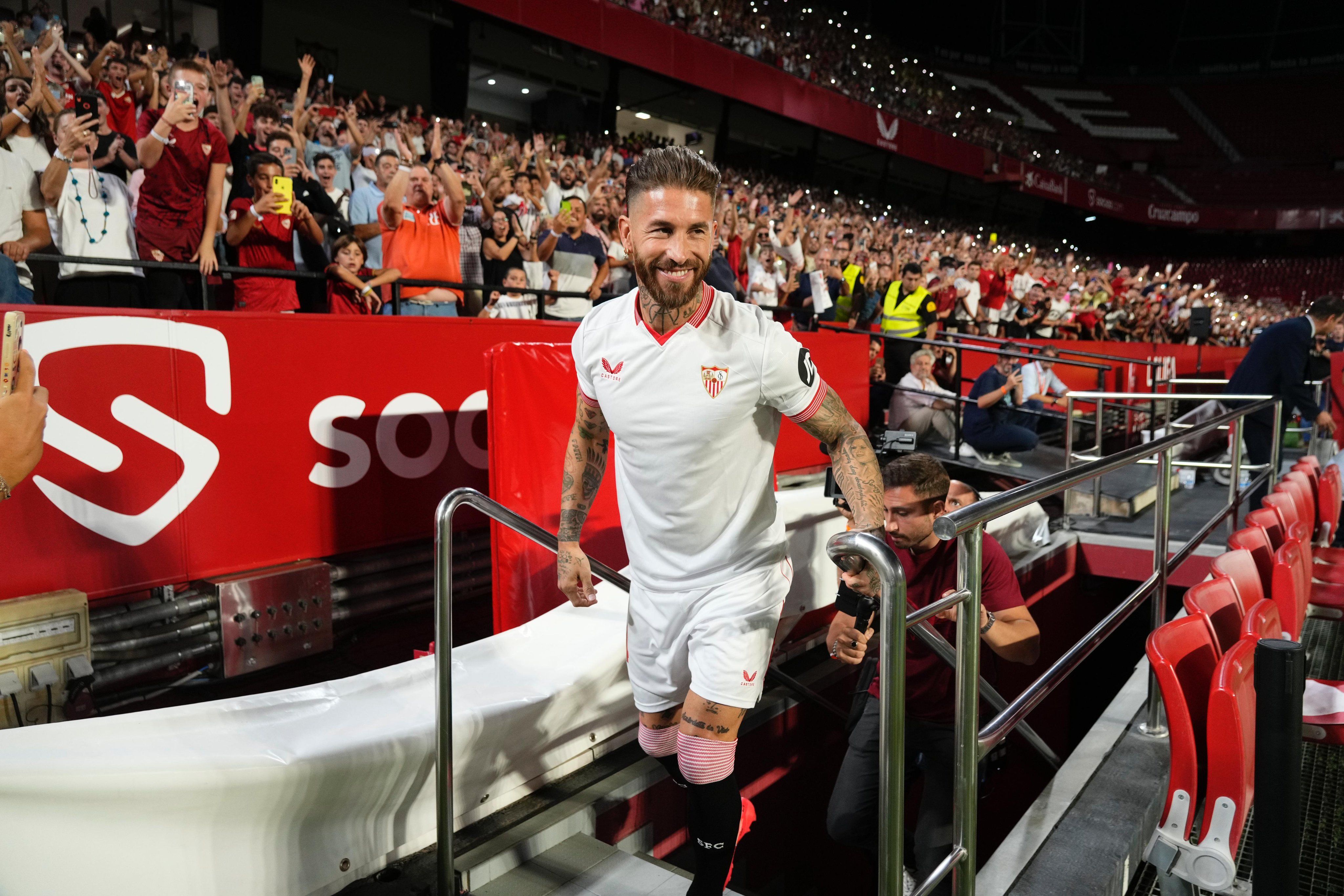 Sergio Ramos en su presentación con el Sevilla.