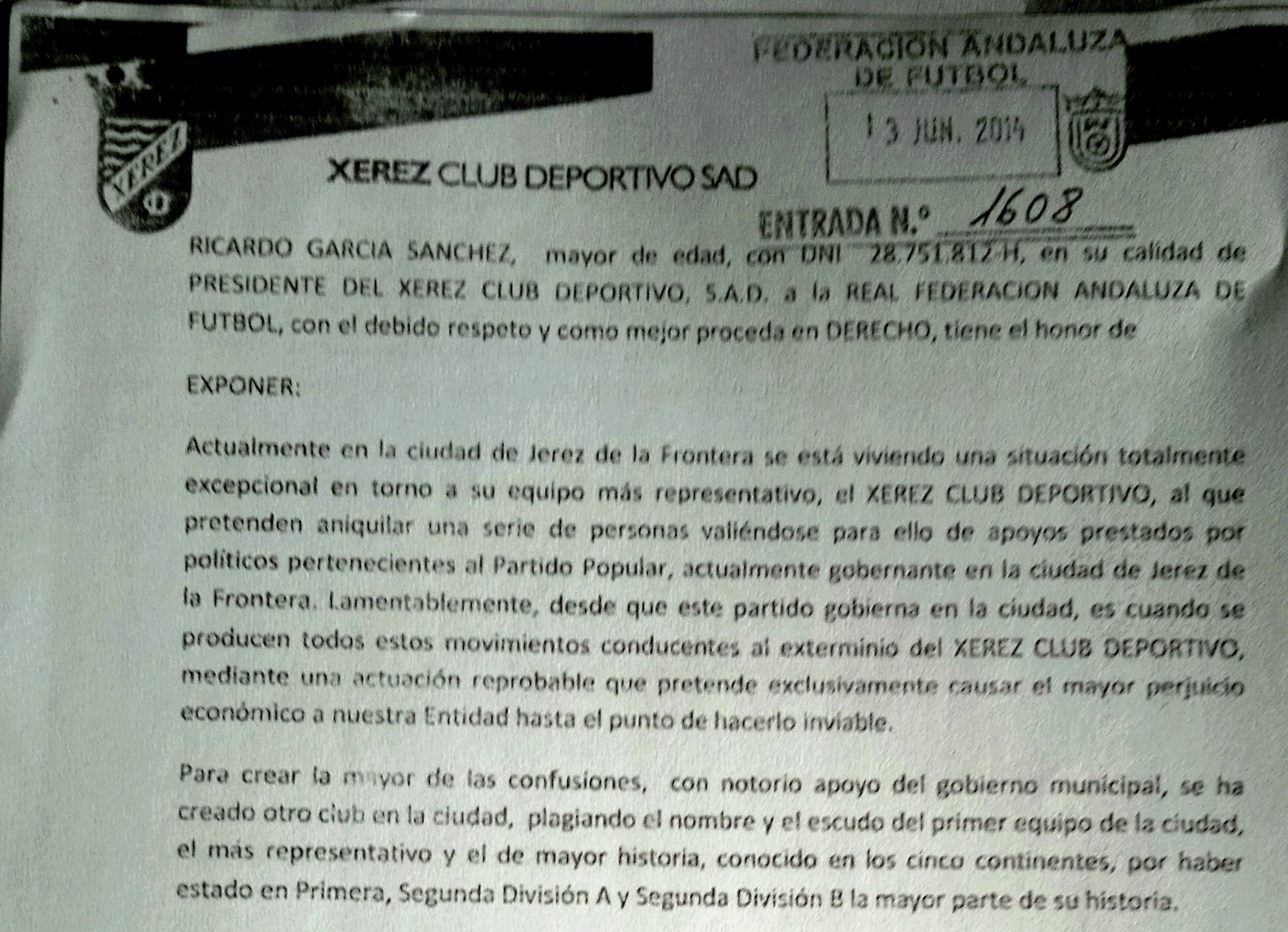 Denuncia de Ricardo García al XDFC.