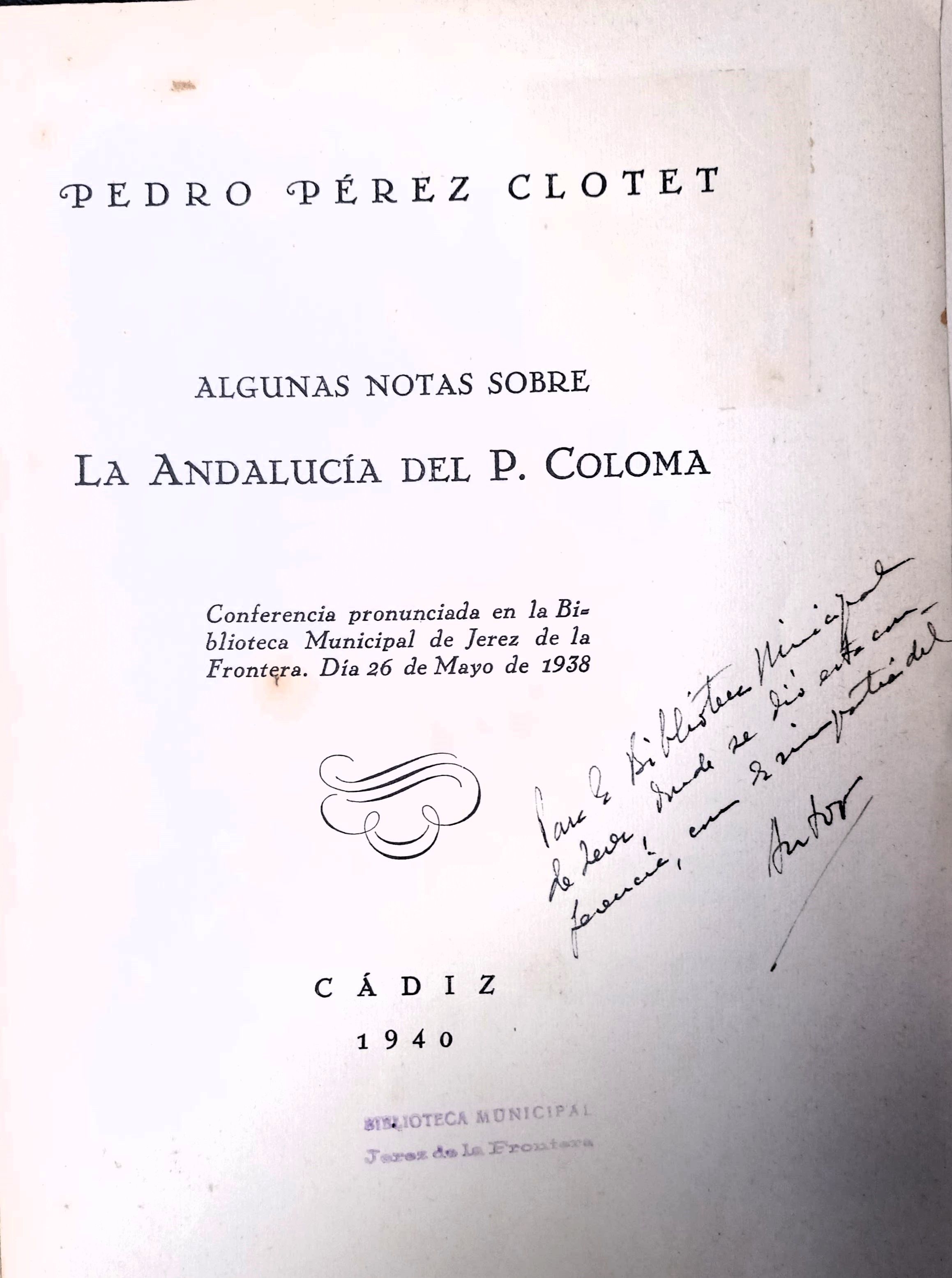 PORTADA  DE LA CONFERENCIA DE PEDRO PÉREZ CLOTET QUE FUE PUBLICADA