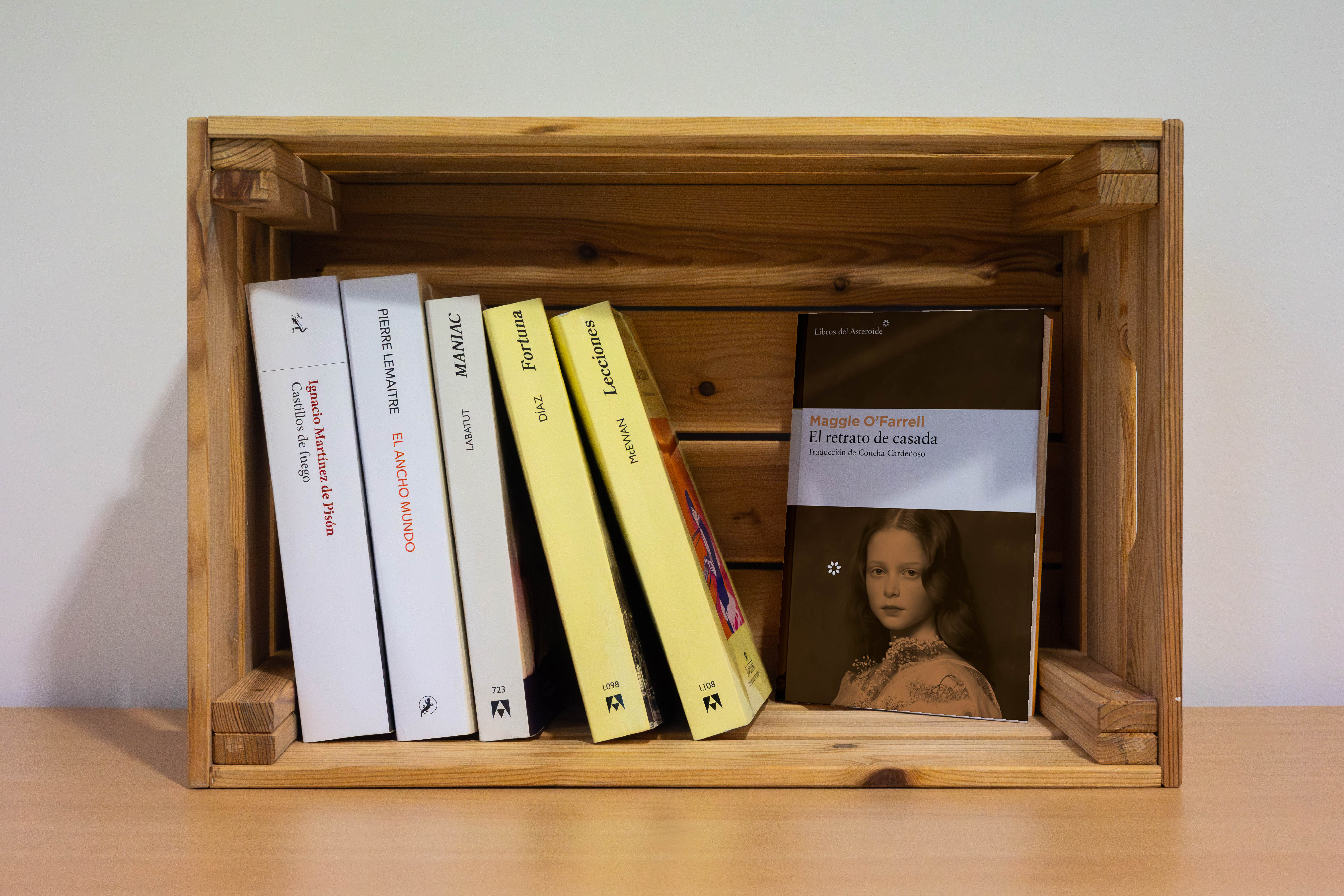 Un cajón con las novelas de McEwan, Lemaitre, Pisón, Díaz, Labatut y O'Farrell recomendadas.