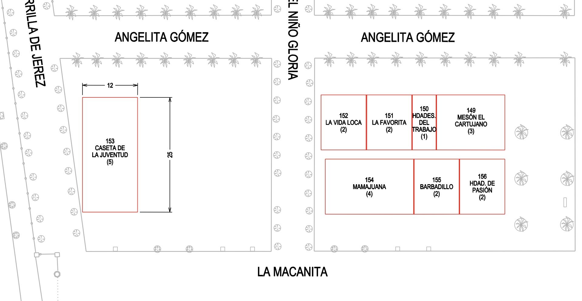 Situación en el Real de la recuperada Caseta de la Juventud - Espacio Joven de la próxima Feria del Caballo en Jerez.