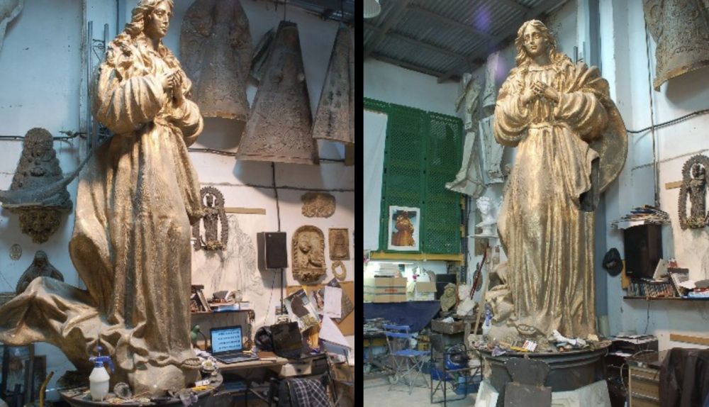 ¿Dónde está la Inmaculada de 1.500 kilos que costó casi 400.000 euros al Ayuntamiento de Jerez? Imagen de la escultura en el taller de Paco Parra.