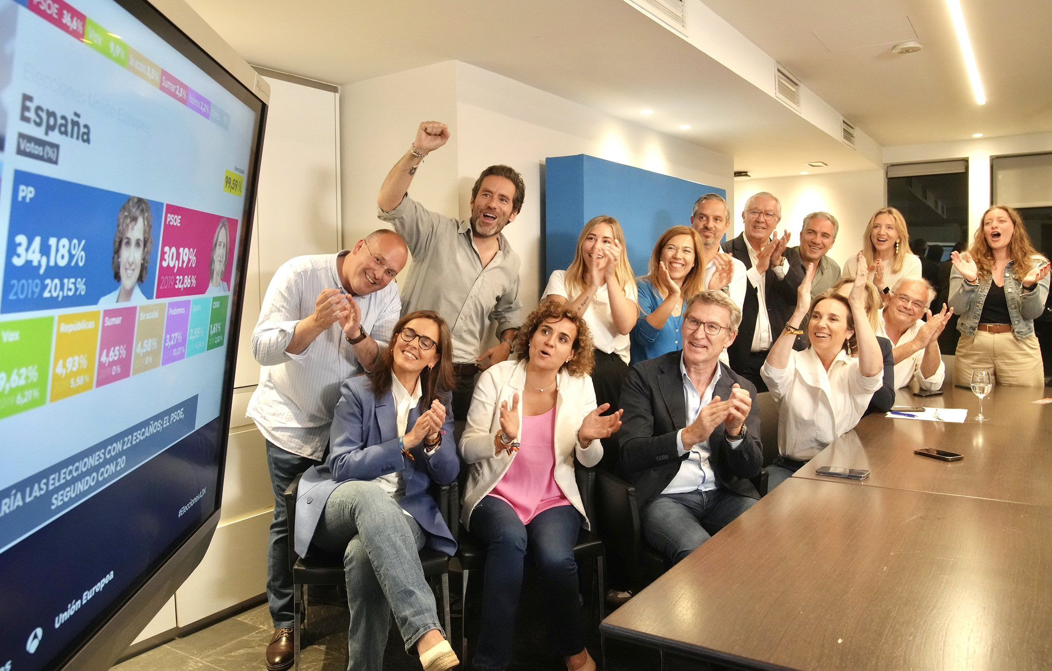 Noche electoral en la sede del PP, que ha ganado las europeas este 9J.