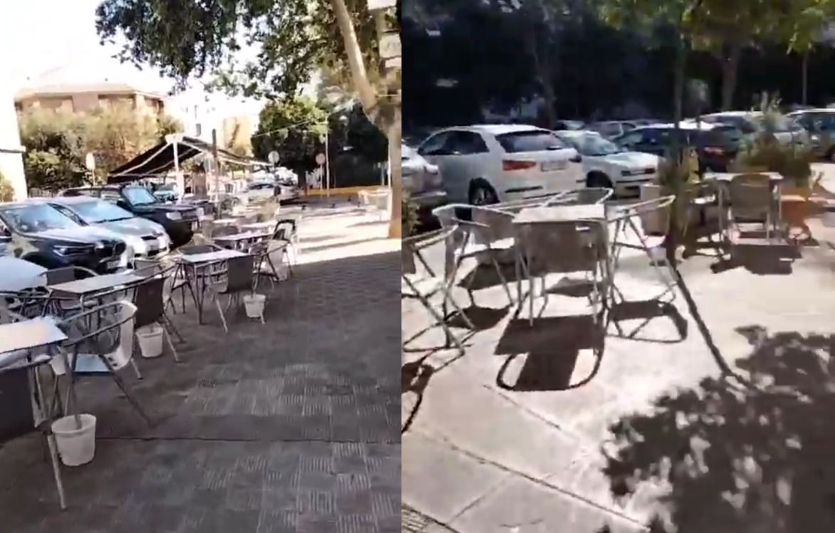Los veladores, ocupando una esquina completa en Triana, Sevilla.