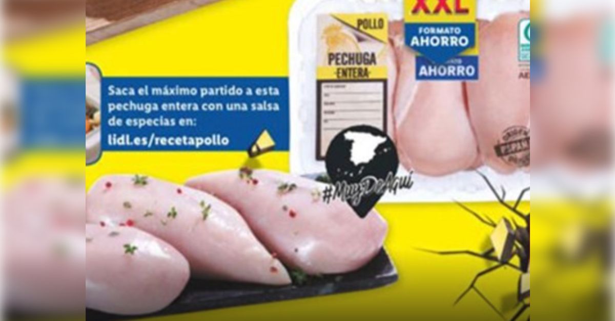 Un anuncio de pechuga de pollo de Lidl.