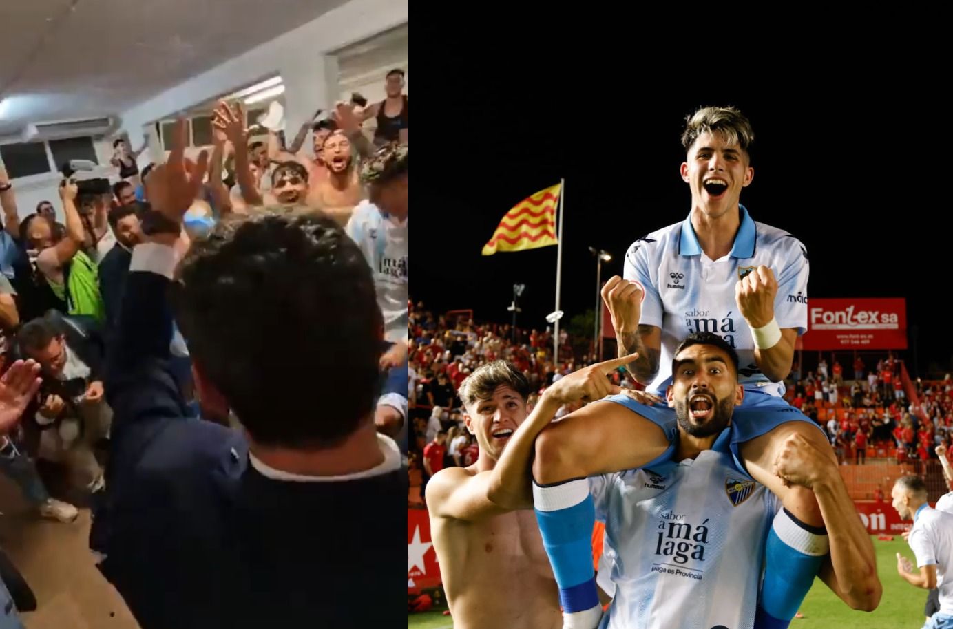 Juanma Moreno, en el vestuario, con la chaqueta rota, celebrando el ascenso del Málaga a Segunda. Juanma Moreno, en el vestuario, con la chaqueta rota, celebrando el ascenso del Málaga a Segunda.