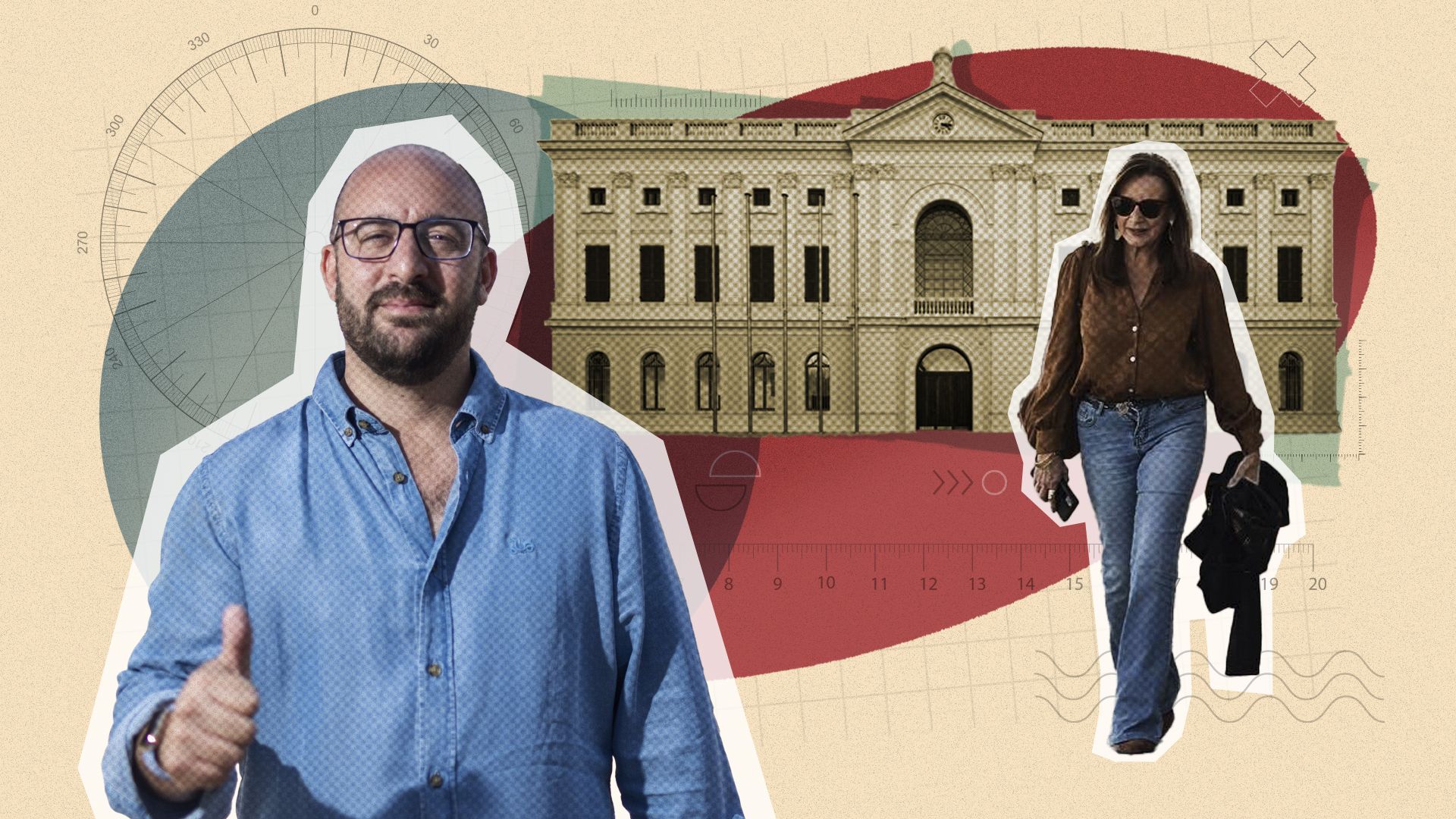 Germán Beardo, el Ayuntamiento de El Puerto y Milagros Pérez, en imágenes de archivo para un diseño de Jorge Franco.