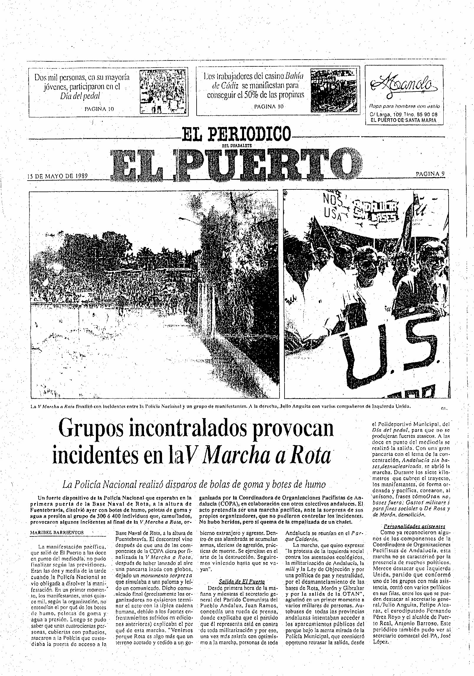 Este periódico de El Puerto retrata los conflictos en la Marcha a Rota de aquel año.