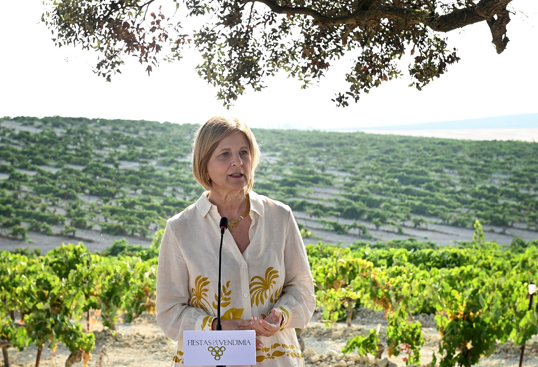 La alcaldesa de Jerez, María José García-Pelayo, durante la presentación del programa de las Fiestas de la Vendimia.