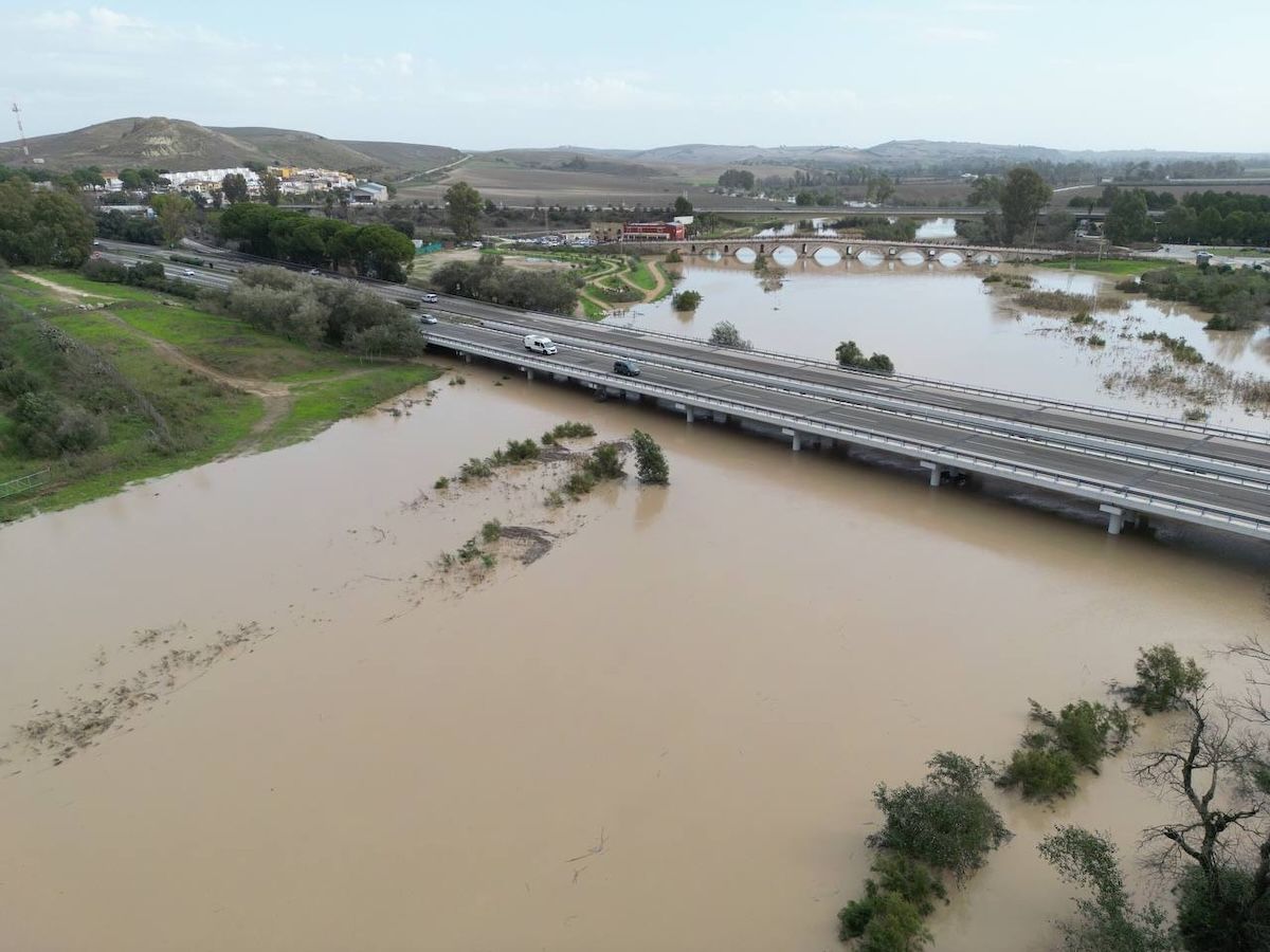 El río Guadalete a su paso por la Cartuja con el caudal al límite tras las lluvias de la DANA. El río Guadalete a su paso por la Cartuja con el caudal al límite tras las lluvias de la DANA.