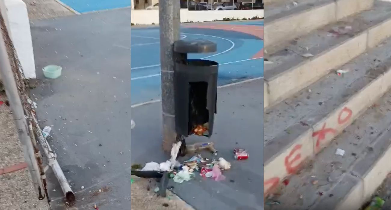 Tres imágenes del estado de las pistas polideportivas de Icovesa.