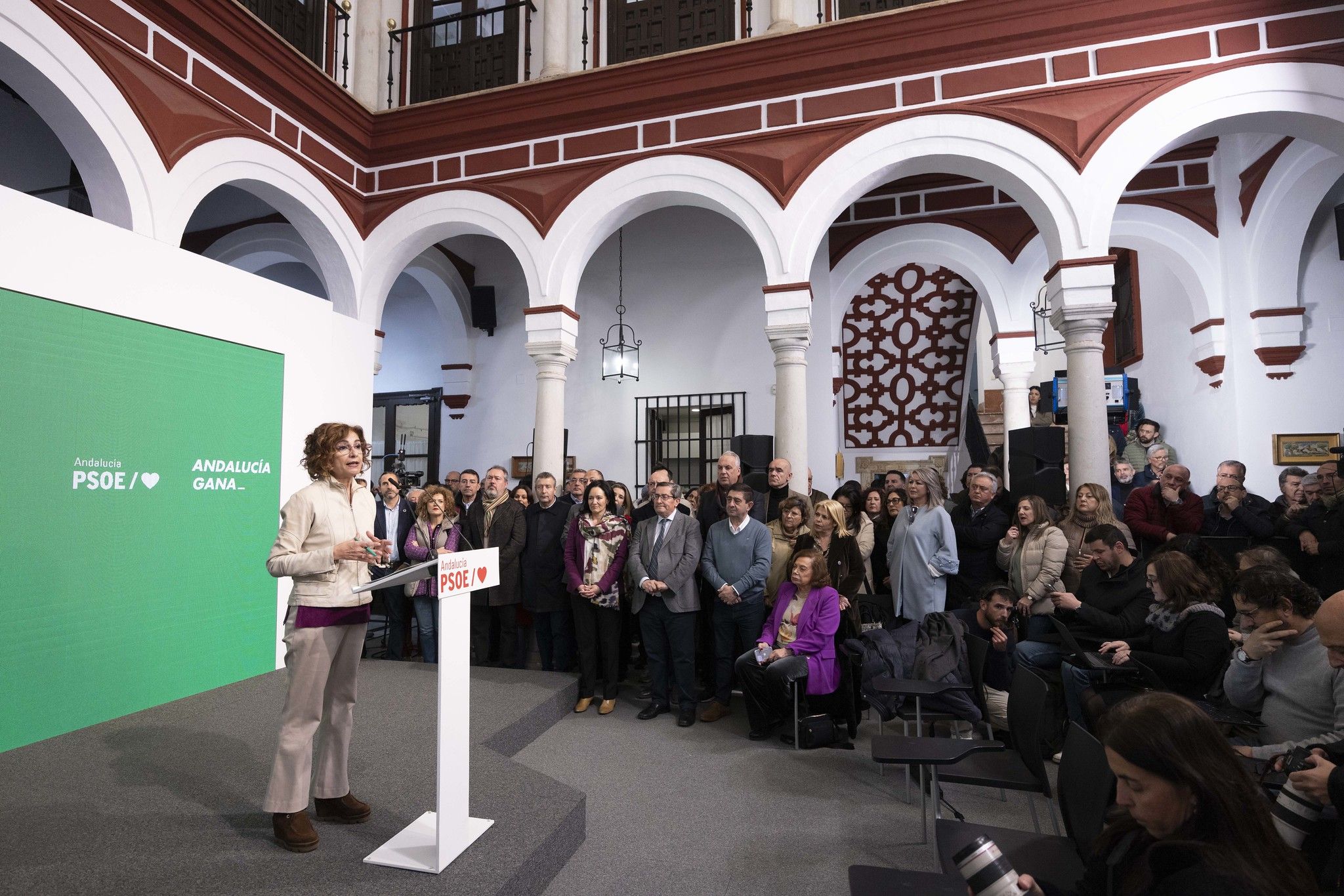 Montero, en la sede del PSOE andaluz, este domingo, en Sevilla.