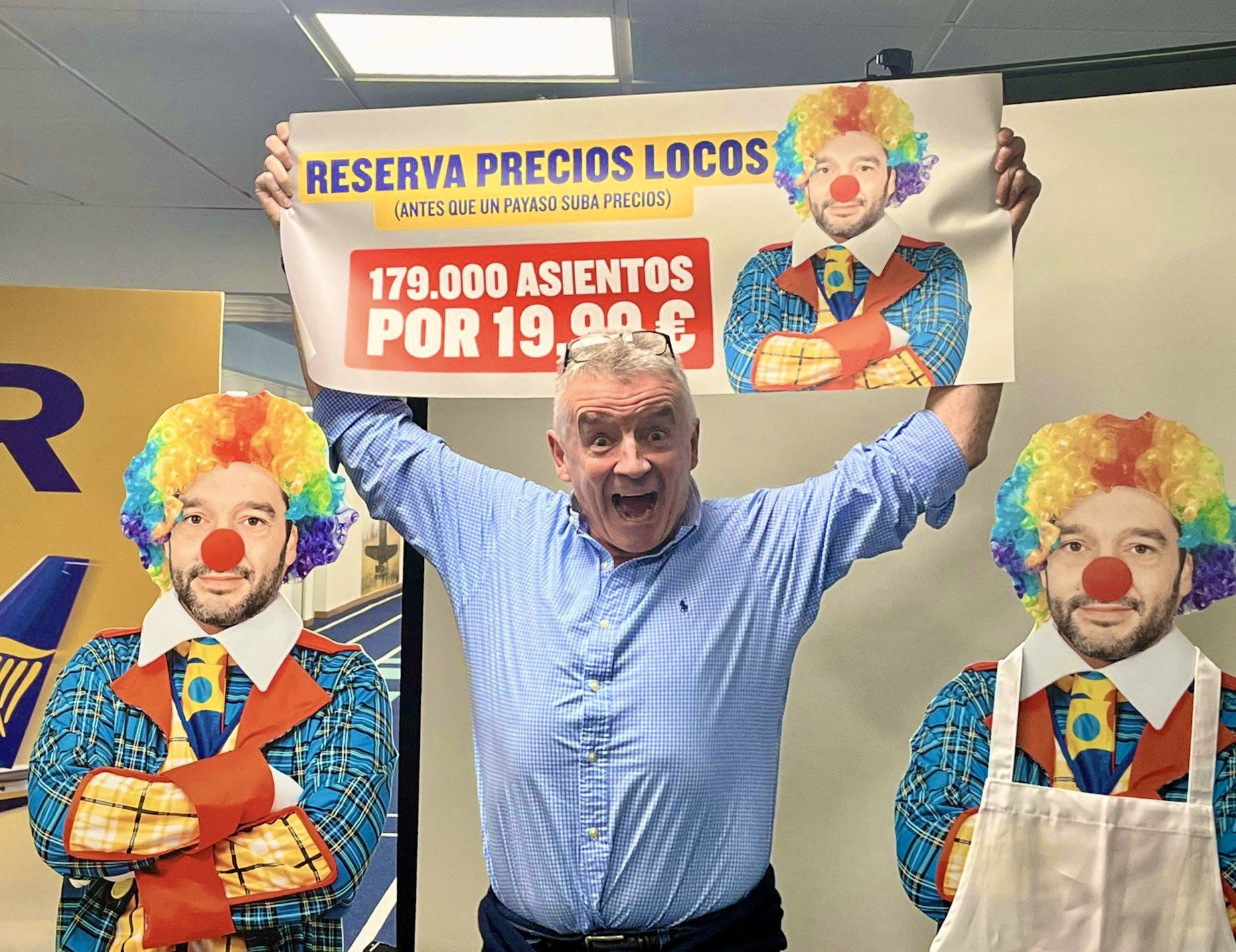 Michael O'Leary, con la campaña de Ryanair con el "payaso" Bustinduy.
