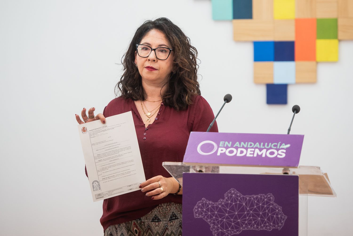 Raquel Martínez, secretaria general de Podemos, cuando anunció que se adhería a las denuncias sobre contratos del SAS.