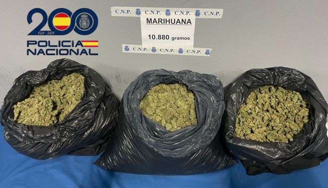 El hombre llevaba más de diez kilos de marihuana en el maletero.