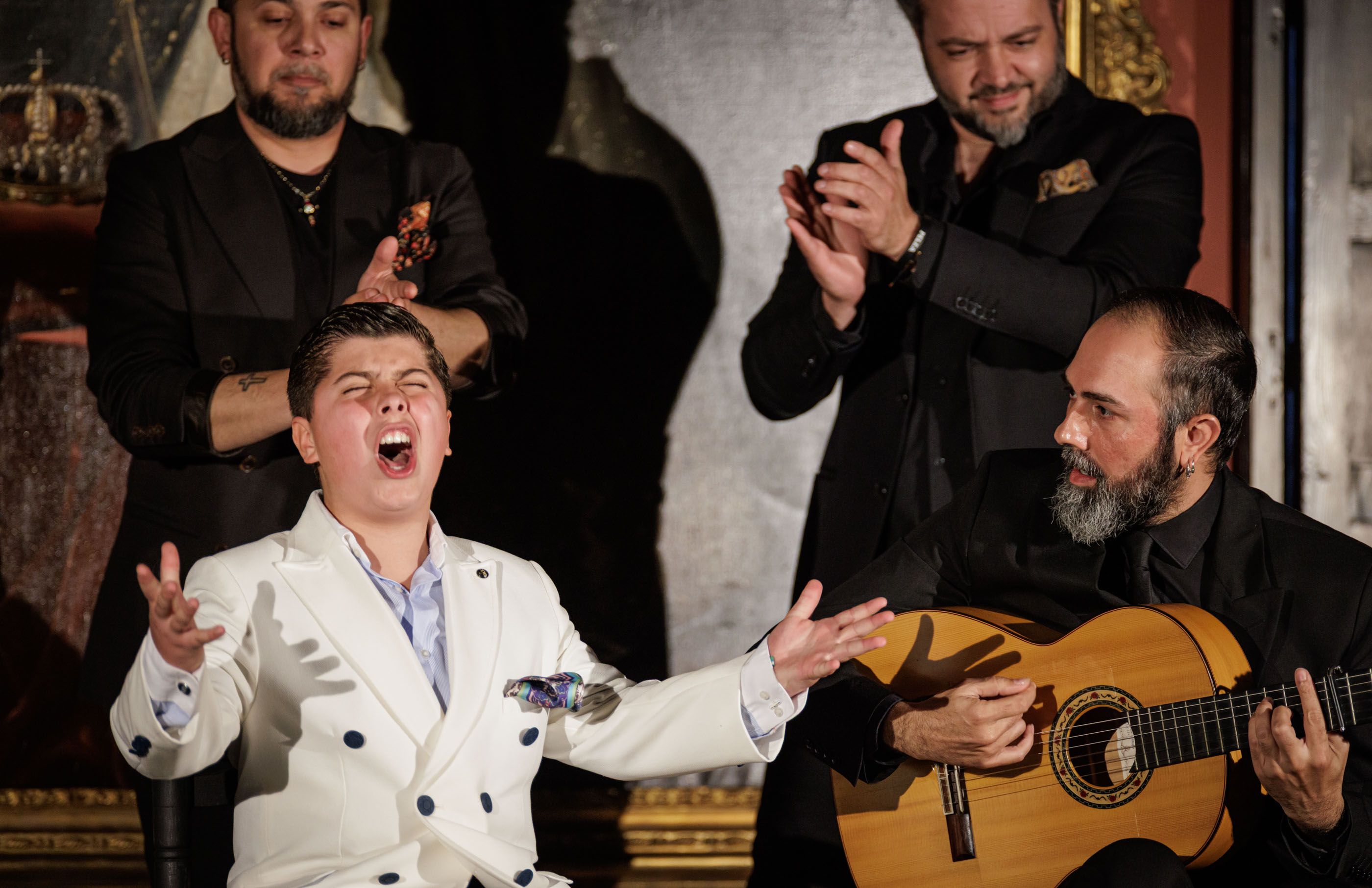 Manuel Monje (chico) junto a Nono Jero, Manuel Cantarote y Juan Diego Valencia en el 29 Festival de Jerez.
