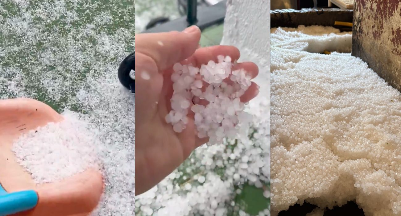 Tres imágenes del granizo caído hoy en Chiclana.