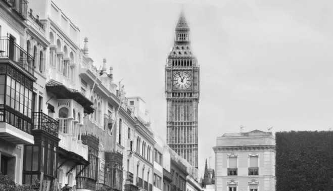 Montaje en redes del Big Ben londinense en Sevilla.