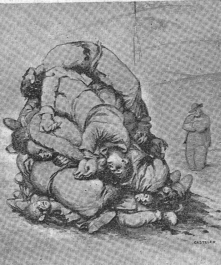 Grabado del ilustrador Castelao en España Democrática de 1940 sobre la Represión franquista