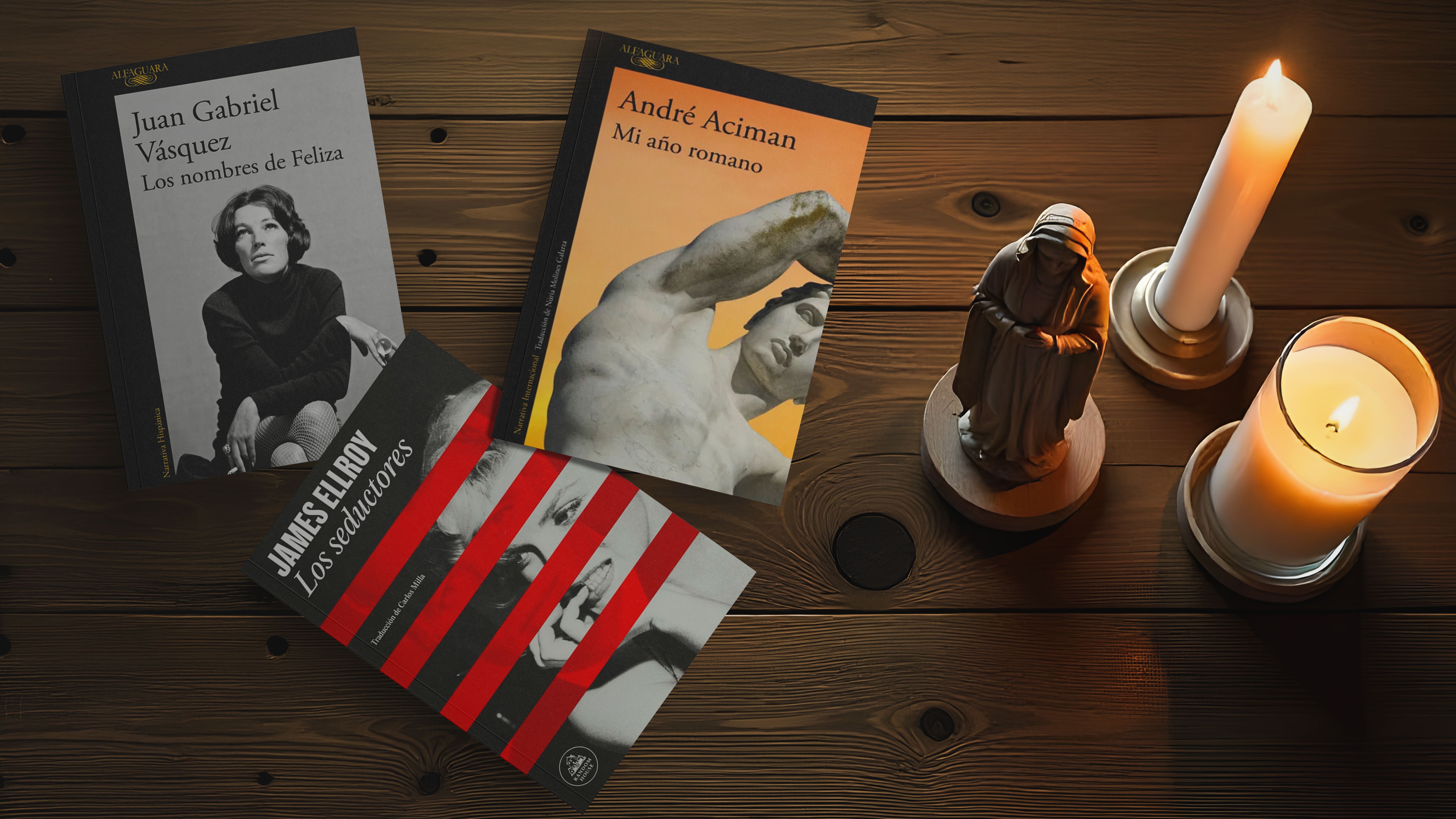 Tres novelas que se pueden leer perfectamente a la luz de los cirios... Montaje de Jorge Franco.