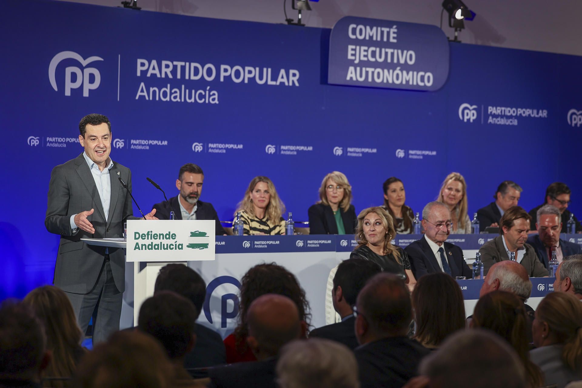 Intervención de Juanma Moreno, este pasado lunes en Málaga, en el comité ejecutivo autonómico del PP-A. Intervención de Juanma Moreno, este pasado lunes en Málaga, en el comité ejecutivo autonómico del PP-A.