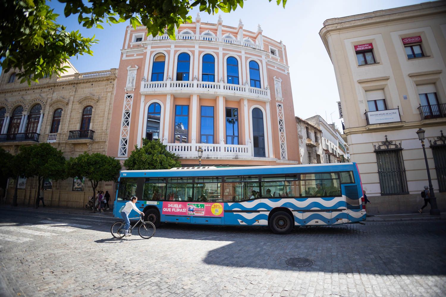 Autobuses en Jerez, este viernes.