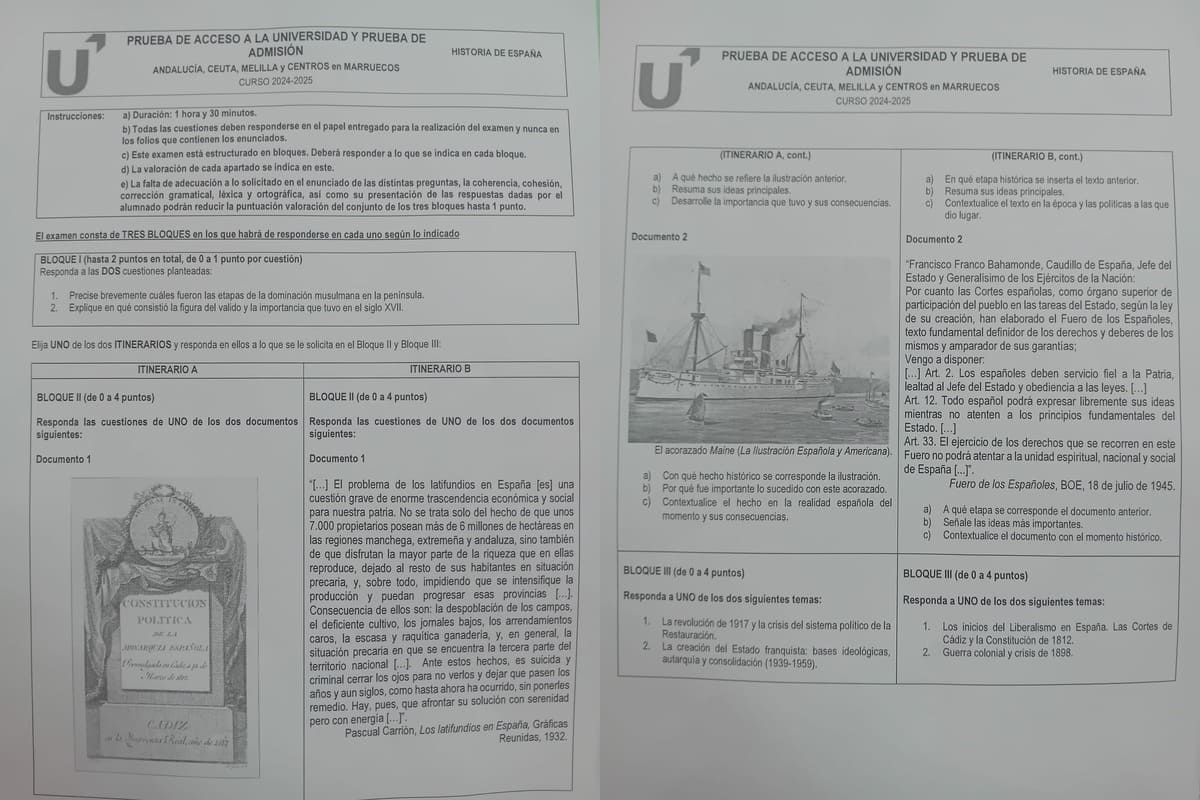 El examen de historia en la Selectividad de Andalucía 2025.