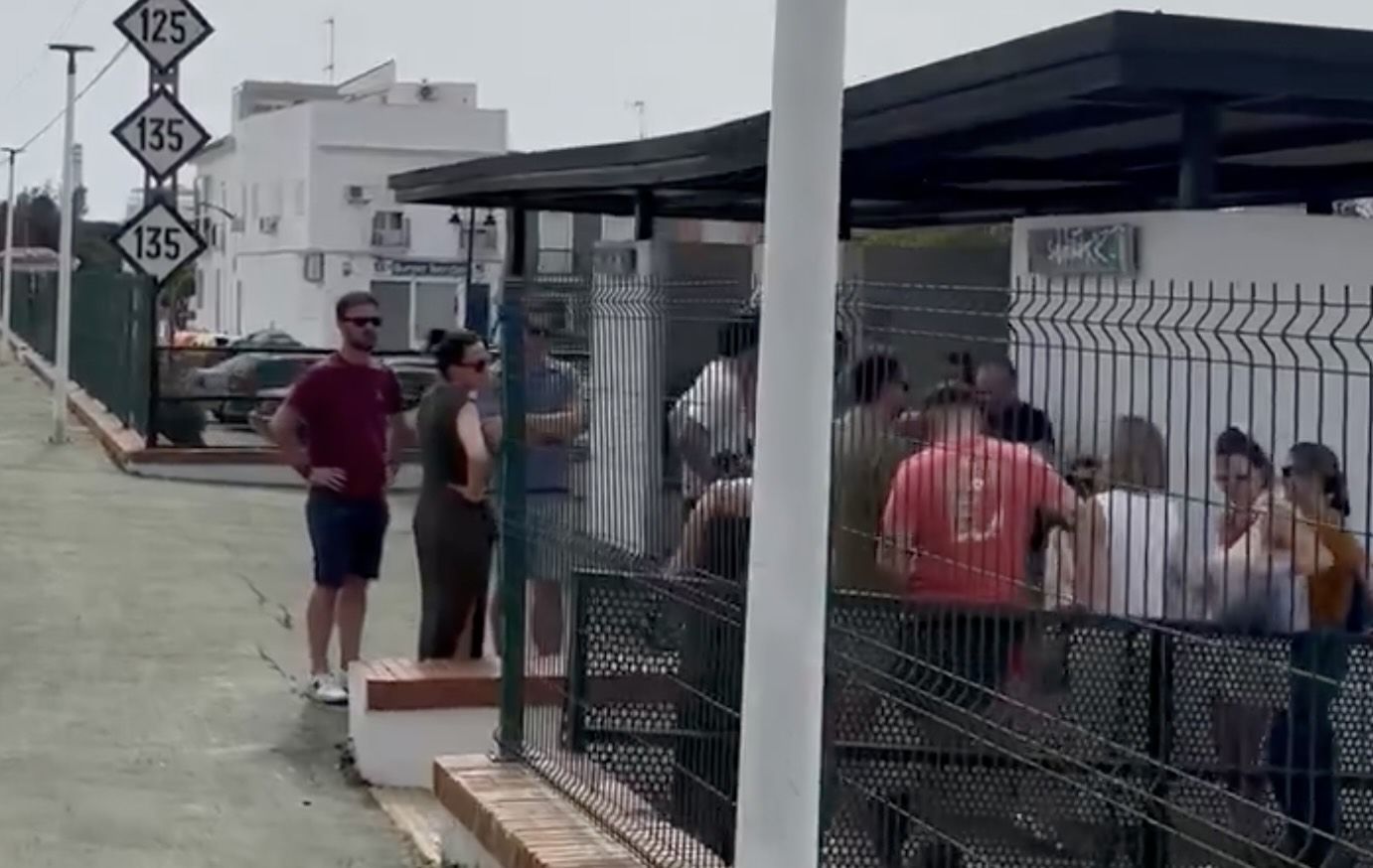 Los pasajeros, fuera del Alvia Huelva-Madrid, tras permanecer varados en San Juan del Puerto casi hora y media.